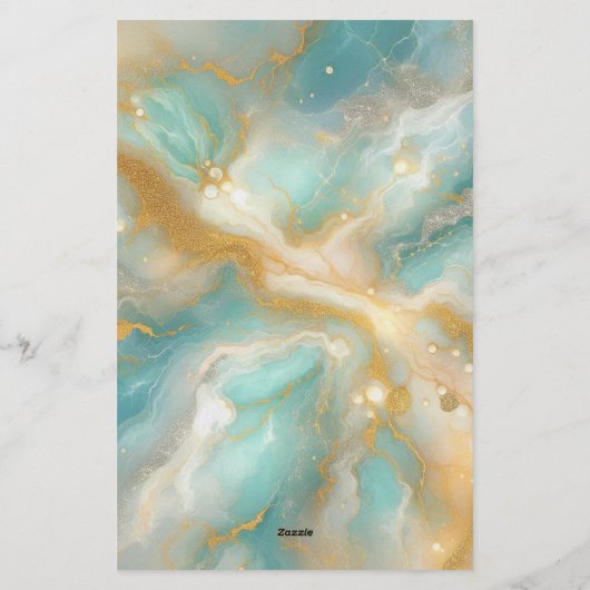 Hemels turquoise marmer met gouden wervelingen briefpapier (Achterkant)