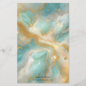 Hemels turquoise marmer met gouden wervelingen briefpapier (Voorkant)