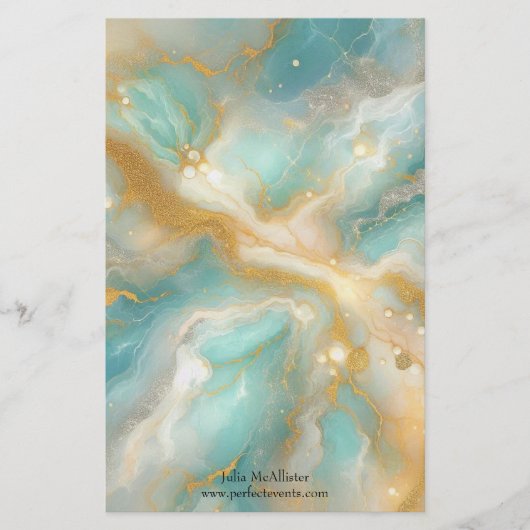Hemels turquoise marmer met gouden wervelingen briefpapier (Voorkant)