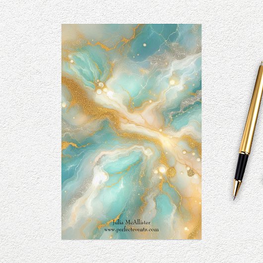 Hemels turquoise marmer met gouden wervelingen briefpapier