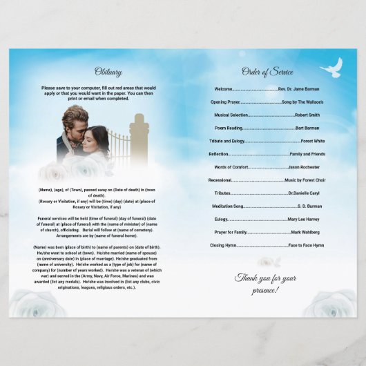 Hemels Uitvaartprogramma Sjabloon (Achterkant)