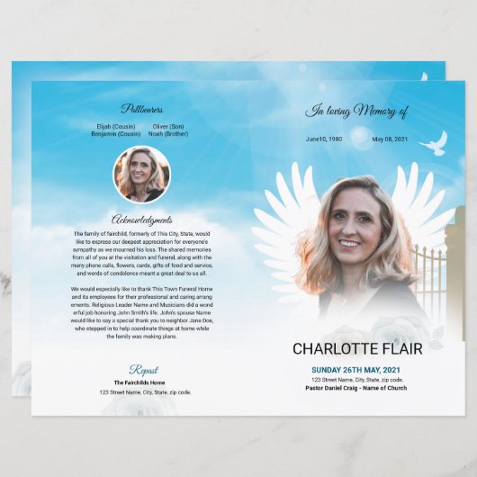 Hemels Uitvaartprogramma Sjabloon (Voorkant / Achterkant)