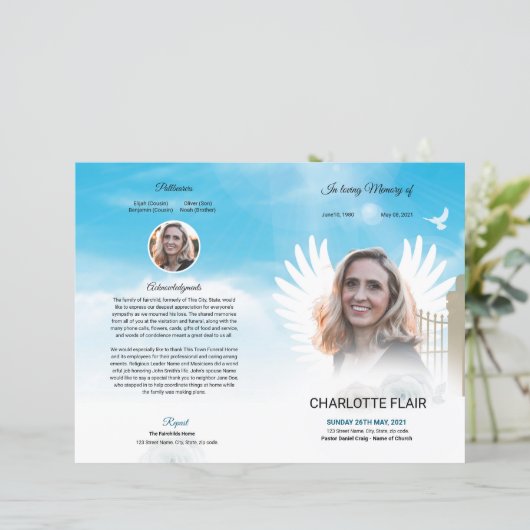 Hemels Uitvaartprogramma Sjabloon (Staand voorkant)