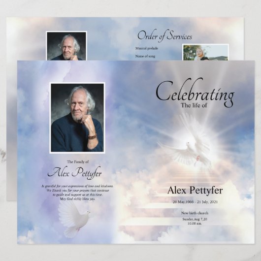 Hemels Uitvaartprogramma Sjabloon (Voorkant / Achterkant)