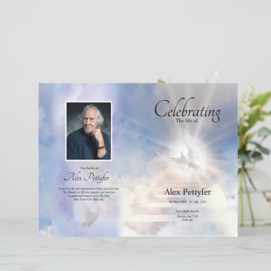 Hemels Uitvaartprogramma Sjabloon (Staand voorkant)