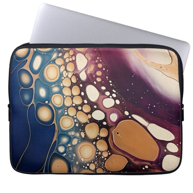 Hemels vloeibare marmer in middernachtgoud laptop sleeve (Voorkant)