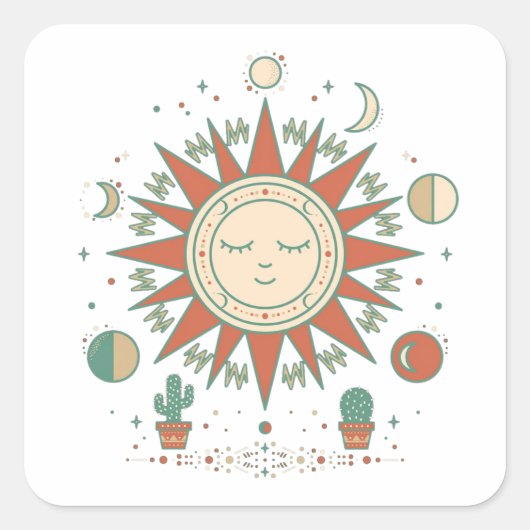 Hemels Woestijn Ronde Sticker - Zon Maan Planeet C (Voorkant)