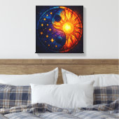 Hemels Yin Yang Glas-in-Lood Kunst Canvas Afdruk (Insitu (Slaapkamer))