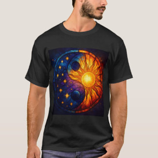 Hemels Yin Yang Glas-in-Lood Kunst T-shirt