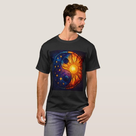 Hemels Yin Yang Glas-in-Lood Kunst T-shirt (Voorkant volledig)
