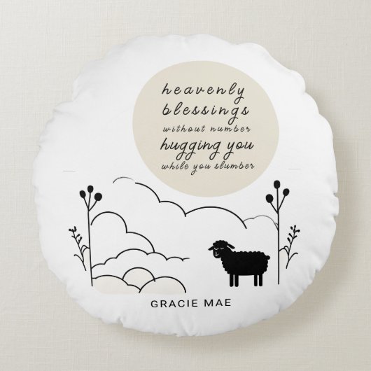 hemels zegeningsgebed | Neutrale kleuren | Schaap Rond Kussen (Voorkant)