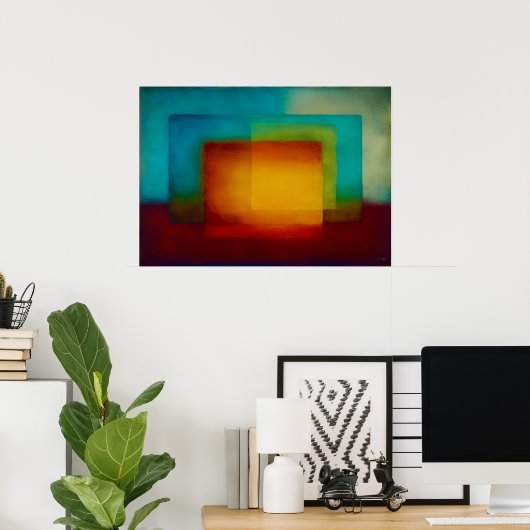 Hemels Zen Gouden Samenloop Kleurveld Abstract Poster (Thuiskantoor)