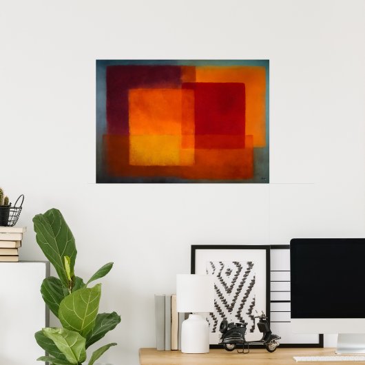 Hemels Zen Rode Horizon Kleurveld Abstract Poster (Thuiskantoor)