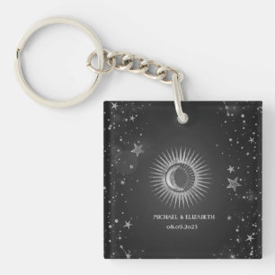 Hemels zilveren zon,maan,ster donker sleutelhanger