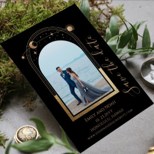 Hemels Zwart Gouden Zon Maan Sterren Boog Foto Save The Date