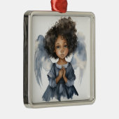 Hemels Zwarte Engel in Blauwe Sereniteit Metalen Ornament (Rechts)