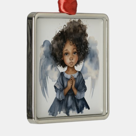 Hemels Zwarte Engel in Blauwe Sereniteit Metalen Ornament (Rechts)