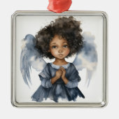 Hemels Zwarte Engel in Blauwe Sereniteit Metalen Ornament (Voorkant)