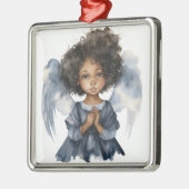 Hemels Zwarte Engel in Blauwe Sereniteit Metalen Ornament (Links)