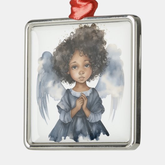 Hemels Zwarte Engel in Blauwe Sereniteit Metalen Ornament (Links)