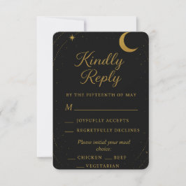 Hemels Zwarte & Gouden Trouw RSVP Kaart | Elegant