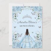 Hemelsblauw Bloemen Prinses Gown Sweet 16 QUINCEAÑ Save The Date (Achterkant)