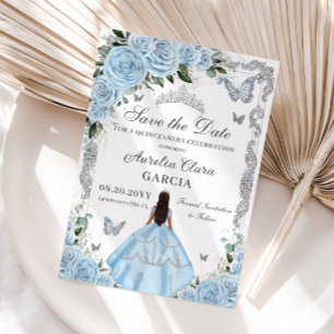 Hemelsblauw Bloemen Prinses Gown Sweet 16 QUINCEAÑ Save The Date