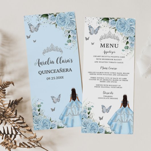 Hemelsblauw Bloemen Prinses Jurk Quinceañera Menu