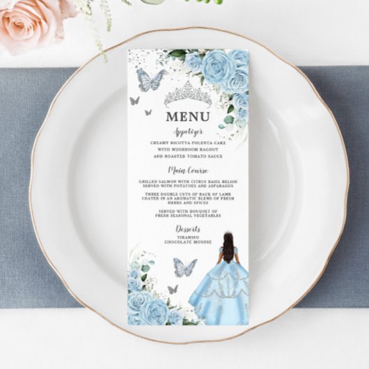 Hemelsblauw Bloemen Prinses Jurk Quinceañera Menu