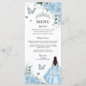 Hemelsblauw Bloemen Prinses Jurk Quinceañera Menu (Voorkant)