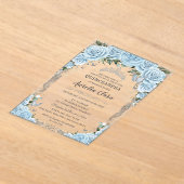 Hemelsblauw Bloemen Zilver Zoet Zestien QUINCEAÑER Acryl Uitnodigingen (Laagn)