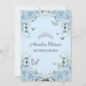 Hemelsblauw Bloemen Zilver Zoet Zestien QUINCEAÑER Kaart (Achterkant)