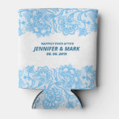 Hemelsblauw  bloemenkanten rand blikjeskoeler (Voorkant)