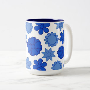 Hemelsblauw bloempatroon tweekleurige koffiemok