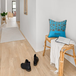 Hemelsblauw Bruin Bloemen voor Home name Kussen