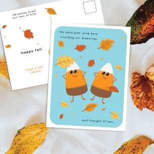Hemelsblauw   Chocolade Candy Corn Duo   Thanksgiv Feestdagenkaart