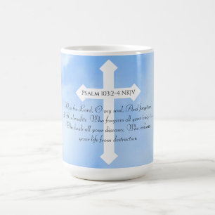 Hemelsblauw Christelijk Healing Bijbel Verse Cross Koffiemok