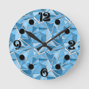 Hemelsblauw en blauwe geometrische vormen patroon ronde klok