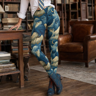 Hemelsblauw en Crème Tovenaar Uil Fluffy Wolken Leggings