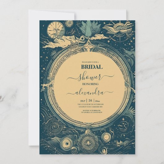 Hemelsblauw en Golg Tarotkaart Bruiloft Kaart (Voorkant)