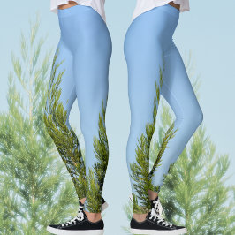 Hemelsblauw en groene dennen Fotografische natuur  Leggings