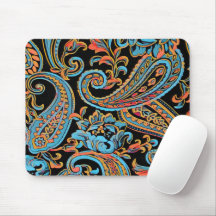 Hemelsblauw en herfst oranje vintage paisley muis