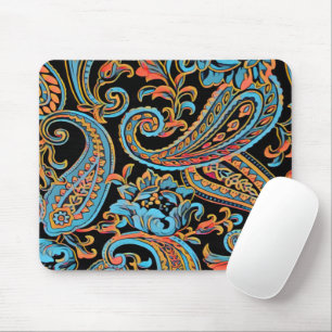 Hemelsblauw en herfst oranje vintage paisley muis muismat