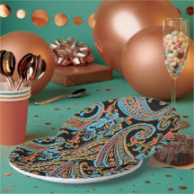 Hemelsblauw en herfst oranje vintage paisley