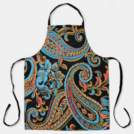 Hemelsblauw en herfst oranje vintage paisley schort
