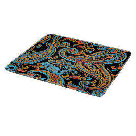 Hemelsblauw en herfst oranje vintage paisley snijplank