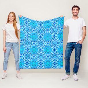 Hemelsblauw en kobalt Batik Mandala Patroon Fleece Deken