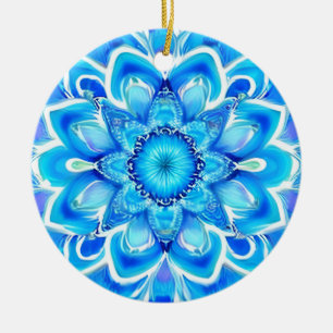 Hemelsblauw en kobalt Batik Mandala Patroon Keramisch Ornament