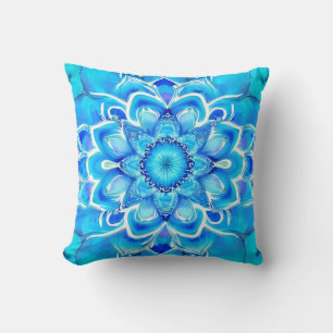 Hemelsblauw en kobalt Batik Mandala Patroon Kussen