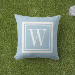 Hemelsblauw en Wit Klassiek Vierkant Monogram Buitenkussen<br><div class="desc">Ontwerp je eigen aangepaste kussensloop in elke gewenste kleurcombinatie om perfect aan te sluiten bij je interieur in elke ruimte! Gebruik de ontwerptools om de achtergrondkleur en de kleur van de vierkante rand te wijzigen, of voeg je eigen tekst toe met een naam, monogram initiaal of andere speciale tekst. Elk...</div>